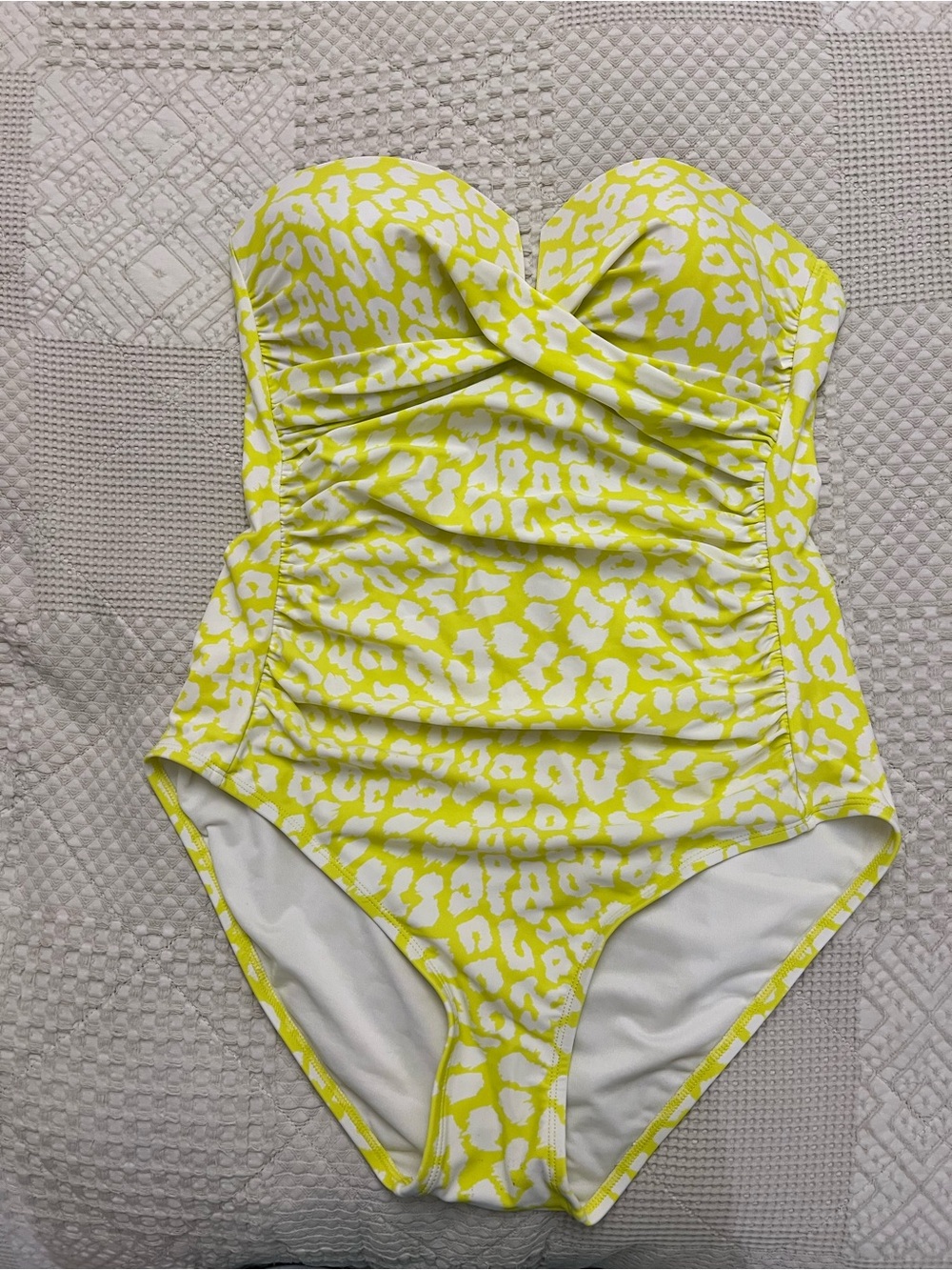 Calvin Klein Yellow & White Leopard Ruched Strapless One-Piece Swim size 14